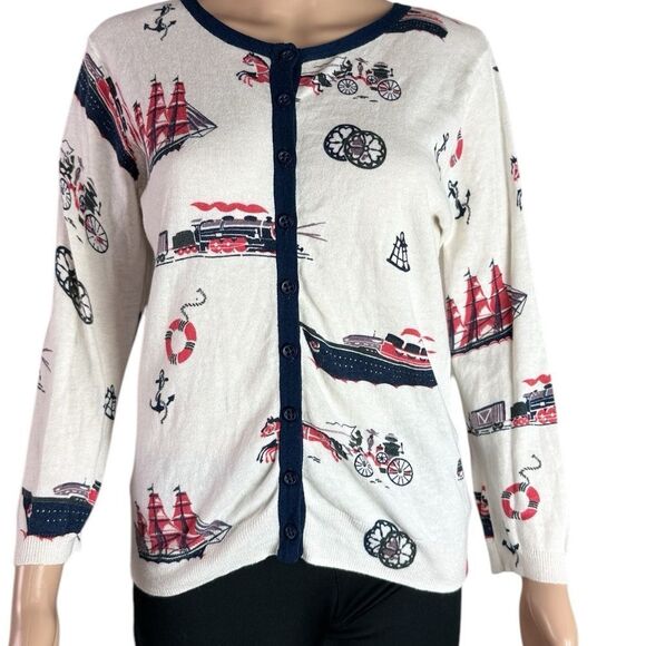 Giuliani Leila Creamy White, Red & Blue Nautical Cardigan - Picture 1 of 7